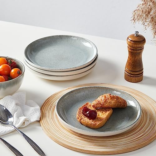 Pokini Stoneware Dinnerware Sets for 6, 18pcs Plates and Bowls Sets Dishes