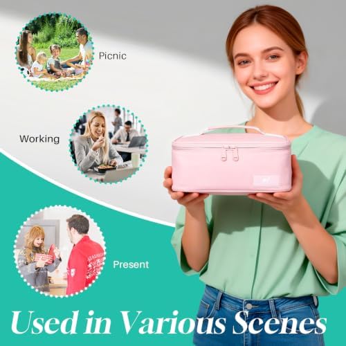 NOL Insulated Lunch Bag for Adults – Compact Cooler Lunch Box with Food-Grade Lining, Waterproof Lunch Bag for Work, Travel | Portable Thermal Meal Tote with Handle, Pink