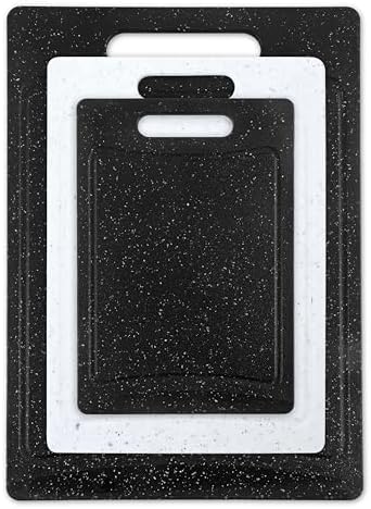 COOK WITH COLOR Non-Slip Cutting Board Set – Kitchen Essentials with Easy Grip Handle for Meat, Veggies, and Fruits, 3 Cutting Boards, Black/White