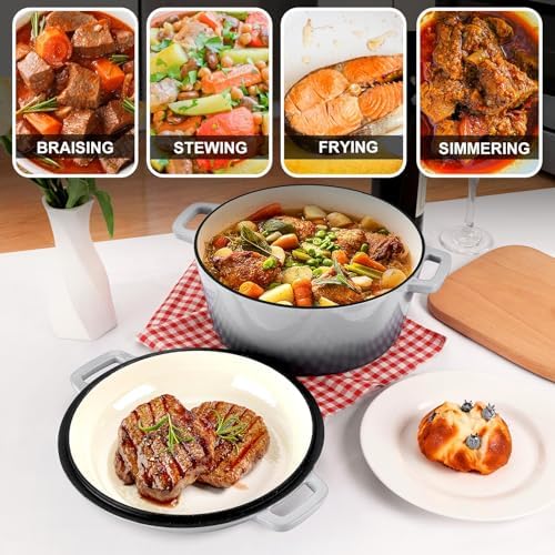 P&P CHEF 2 In 1 Gray Dutch Oven Pot with Lid for Bread Baking, 5Qt