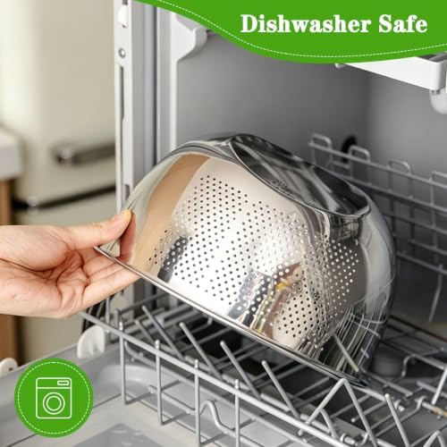 Rice Strainer Colander for Kitchen, 4 QT Stainless Steel Rice Washing Bowl