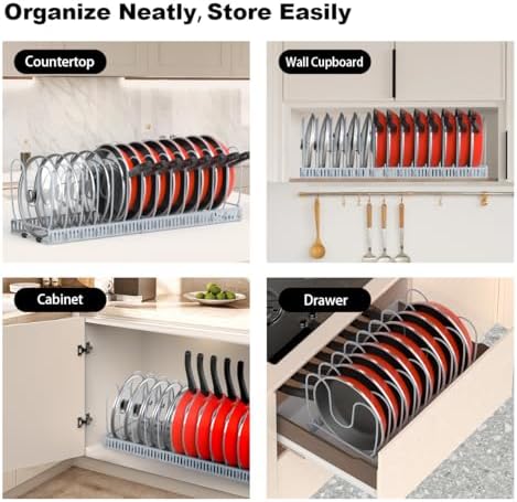 Housolution Pot and Pan Lid Organizer Holder Storage Rack, Grey