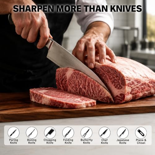 12-Piece Knife Sharpening Stone Set, Whetstone 4 Side 400/1000 3000/8000 Grit, Whetstone Knife Sharpener Stone Kit, Leather Strop, Angle Guide, Flatting Stone, Polishing Compound, Honing Guide