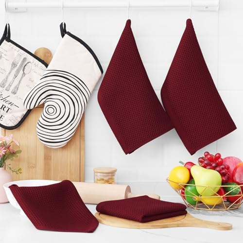 Homaxy 100% Cotton Waffle Weave Kitchen Dish Cloths 8-Pack, Burgundy
