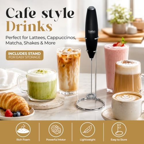 Milk Frother Handheld Electric Whisk with Stand & Batteries Coffee Latte