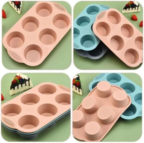 Silicone Muffin Pans for Baking- 6-cavity Nonstick Cupcake Pan Baking Tray, Food Grade And Bpa Free, Easy Release & Clean, Oven & Dishwasher Safe, for Brownies, Custards &muffin, Cupcakes (Pink)