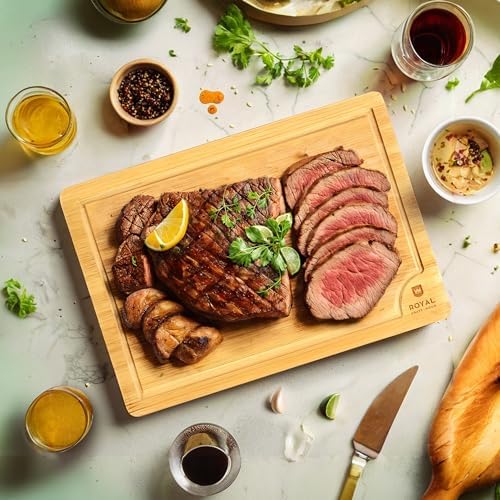 ROYAL CRAFT WOOD Bamboo Cutting Board with Juice Groove - Kitchen Chopping Board for Meat Cheese and Vegetables, Heavy Duty Serving Tray