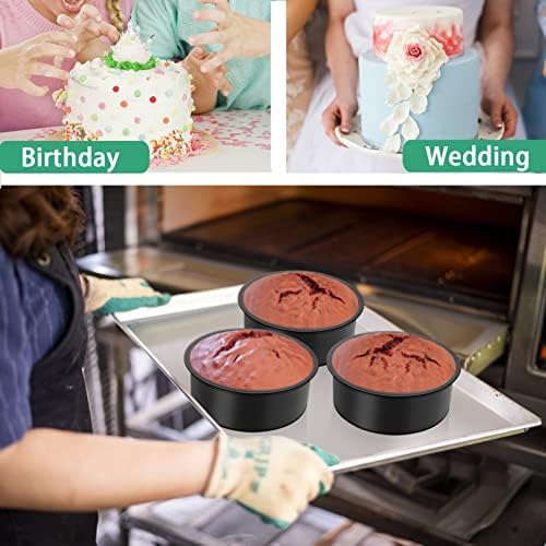 TeamFar 4 Inch Cake Pan, Non-stick Round Layer Cake Baking Pan Set of 3