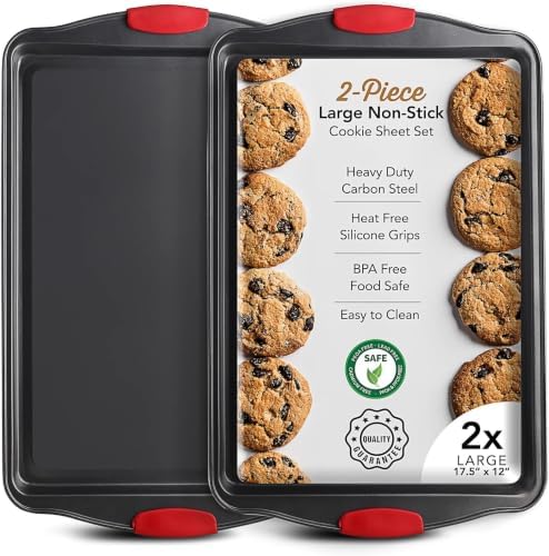 Eatex Nonstick Baking Sheet Set, 2-Piece Baking Pans Set with Silicone Handles, Carbon Steel Cookie Sheets for_Baking Commercial Grade Quality Oven Tray, Large Half Sheet Pans for_Baking (Pack of 10)