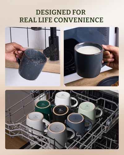 famiware Mercury Coffee Mugs 13 oz, Coffee Mugs Set of 4 with Handle, Cups for Latte, Hot Tea, Cappuccino, Mocha, Cocoa, Charcoal
