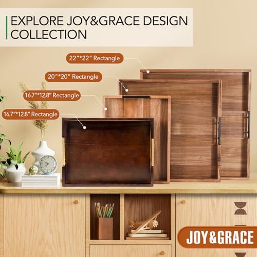 Joy&Grace Acacia Wood Ottoman Tray with Handles 20" x 20"
