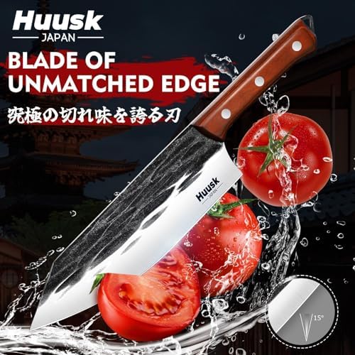 Huusk Butcher Knife Set, 4 PCS Hand Forged BBQ Knife Set for Meat Cutting