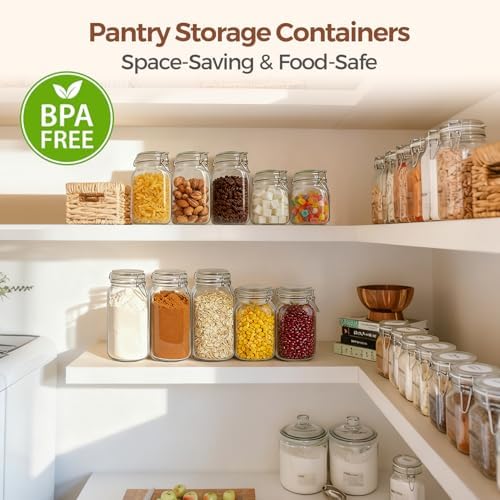 ComSaf Square Glass Canisters 51 oz 3 Pack for Flour Sugar Coffee Pantry