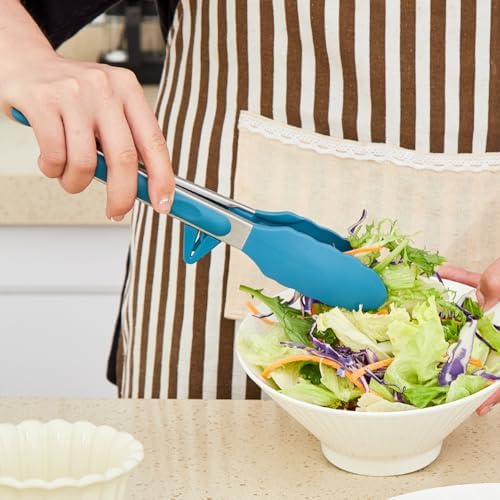 9" Kitchen Tongs for Cooking with Silicone Tips, Serving Tong for Salad BBQ