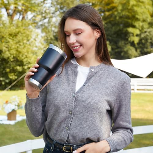 MEWAY 30oz Insulated Tumbler With Lids and Straws,Stainless Steel Double Vacuum Coffee Tumbler Cup, Brush, Durable Powder Coated Coffee Cup for Cold & Hot Drinks, Office, Travel(Black,4 PACK)