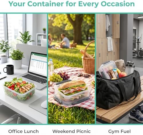 YORY 5cup Plastic Food Storage Containers With Lids For Lunch Meal Prep,5pk