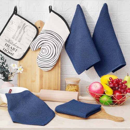 Homaxy 100% Cotton Waffle Weave Kitchen Dish Cloths 18-Pack, Navy Blue