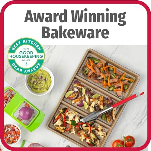 GoodCook 11 x 17-Inch Non-Stick Divided Sheet Pan – 3-in-1 Textured Cooking Pan, Baking Dish, Scratch-Resistant Carbon Steel Oven Pan for Meal Prepping & Dinners