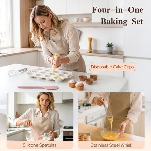 2 Pack Silicone Muffin Pans, 12 Cup Cupcake Pan with Metal Reinforced Frame