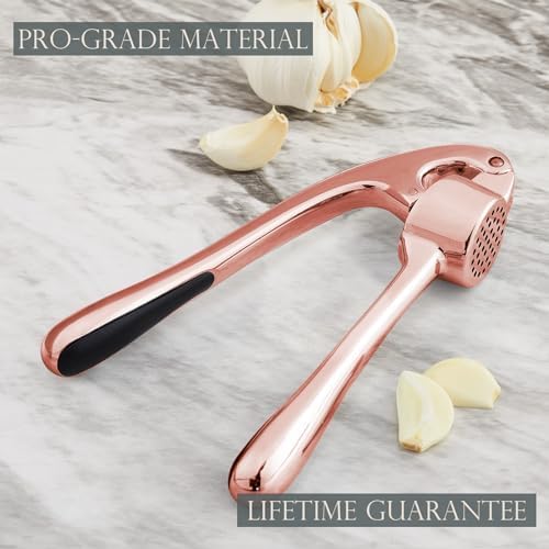 Premium Garlic Press, Professional Garlic Mincer, Easy to Squeeze and Clean, Rust Proof, Efficient Ginger Crusher - Rose Golden