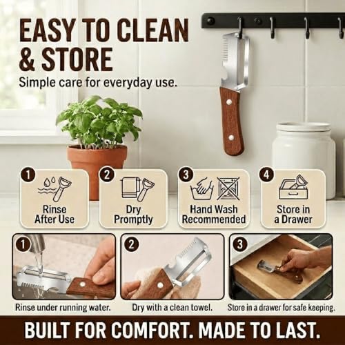 2.5mm Stainless Steel peeler with Wooden Handle - Shredding Knife or vegetables - Elite Multifunction vegetable & fruit Peeler knife - y-peeler for vegetables, Food Prep & Garnishing (1pc)