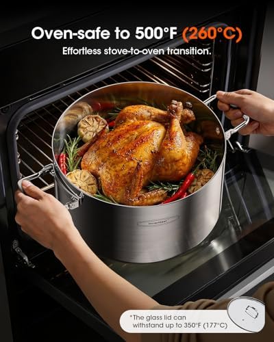 Stainless Steel Pot Set, 6-Piece Stackable Stock Pots with Glass Lids