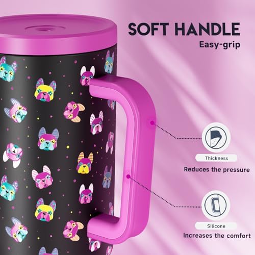 Meoky 40 oz Tumbler with Handle and Straw: Stainless Steel Insulated Tumbler with Lid and Straw - 100% Leak Proof Tumbler for Car Cup Holders - Travelers Commuters Workers, Dog