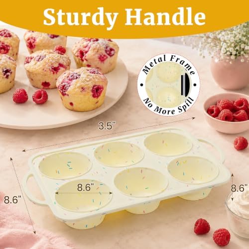 Jumbo Muffin Pan, Metal Reinforced Frame 6-Cup Large Silicone Cupcake Pan