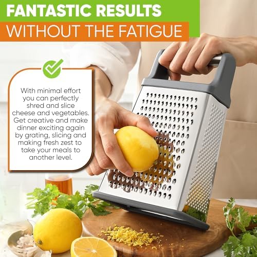 Spring Chef Stainless Steel XL Cheese Grater for Kitchen, Gray