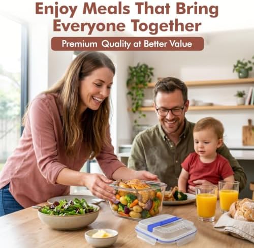 Razab 2700ml / 91oz / 11.5 Cups Large Glass Food Storage Container with Lid - Leakproof Glass Meal Prep Container for Roasting & Storing Leftovers, Glass Lunch Container, Microwave & Oven Safe