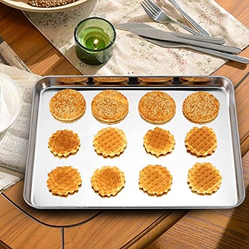 Wildone Baking Sheet Set of 3, Stainless Steel Cookie Sheet Cooking Sheet Pan for Baking & Roasting, 9/12/16 Inch, Non Toxic & Heavy Duty & Easy Clean (Pack of 2)