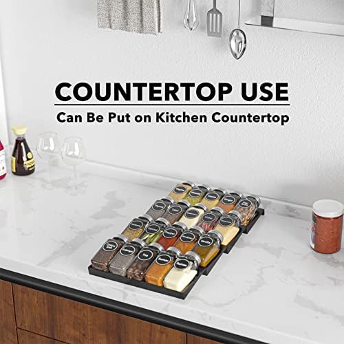 SpaceAid Spice Drawer Organizer with 20 Spice Jars, 386 Spice Labels, 4 Tier Seasoning Rack Tray Insert for Kitchen Drawers, 9-1/2" Wide x 17-1/2" Deep