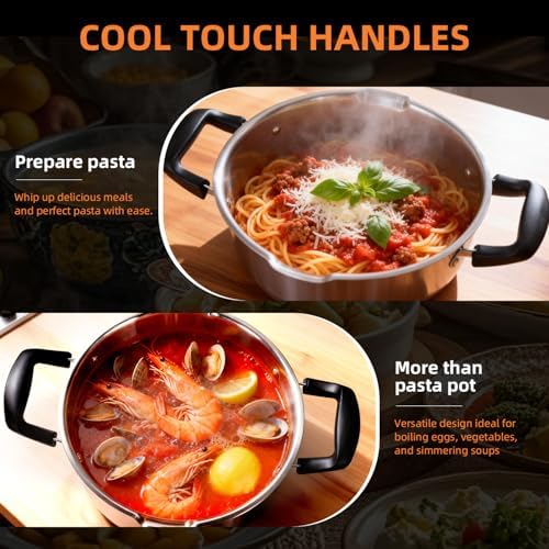 Stainless Steel Stock Pot with Pour Spout and Strainer - 5 Quart