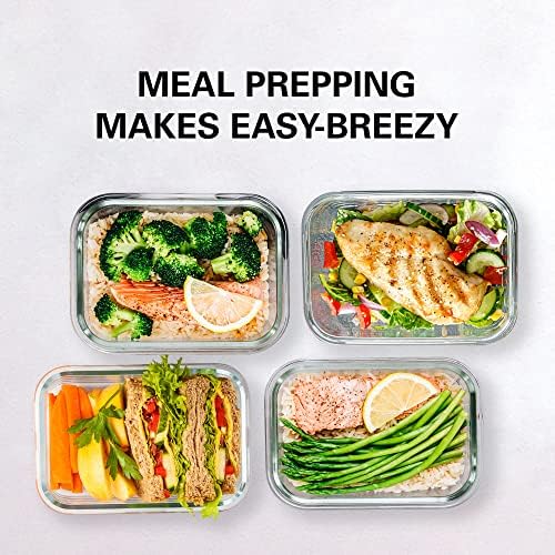 Razab 16 Pc (Set of 8) 30 Oz Glass Meal Prep Containers with Lids, Airtight Large Glass Food Storage Containers, Reusable Leak Proof BPA Free, Freezer to Oven and Dishwasher Safe