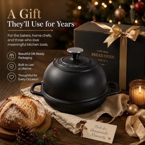 5QT Matte Black Non-Stick Dutch Oven for Bread Baking, Cast Iron Dutch Oven