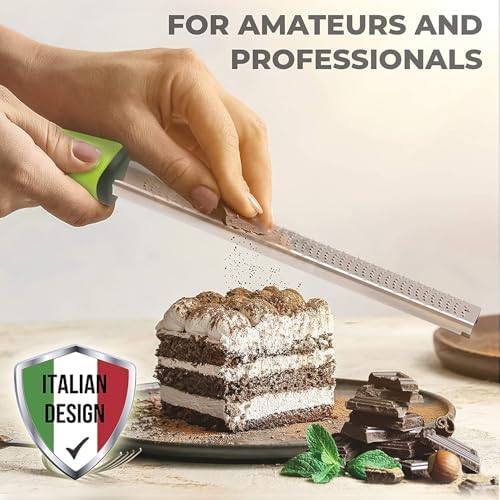 Stainless Steel Cheese Grater & Lemon Zester w/Extra Sharp Blade - Perfect for Lemon, Parmesan, Garlic, Chocolate - Spice Up any Dish in Seconds w/Your Premium Citrus Hand Grater with Handle - Green