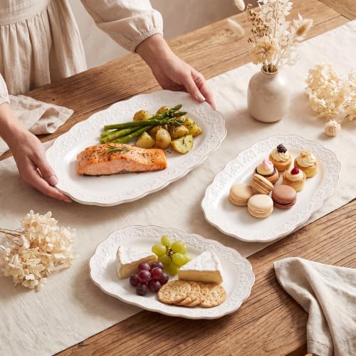 Kassel Ceramic Serving Platter Set | 16”/14”/12” Oval Serving Trays for Entertaining at Parties and Weddings | Oven Safe Extra Large Serving Trays for Tacos, Steak, and Cake