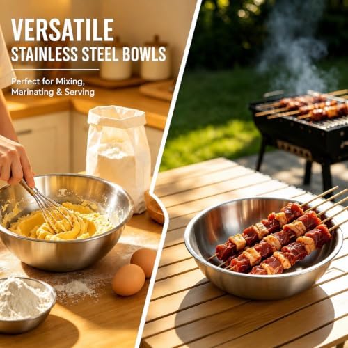 Stainless Steel Mixing Bowls Set of 4 - 9.84", 8.66" , 7.5" & 6" Metal Mixing Bowls, 3.3 Qt, 2 Qt, 1.5 Qt & 1Qt Stainless Steel Salad Bowls, 304 Stainless Steel Bowl for Kitchen, Baking, and Meal Prep