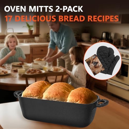 Cast Iron Loaf Pan 9.5x5 Inch, Pre-Seasoned Bread Baking Pan