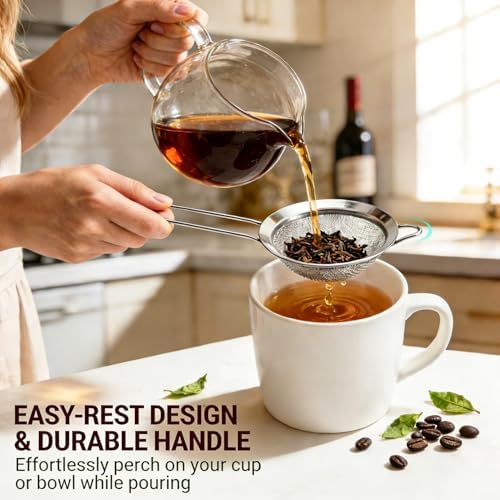 Anaeat Fine Mesh Strainers - Premium Stainless Steel Colander Sieve Sifters, with Durable Mesh and Sturdy Handle, Excellent for Sifting Dry ingredients, Flour, Pastas, Rice, Tea (3.94")