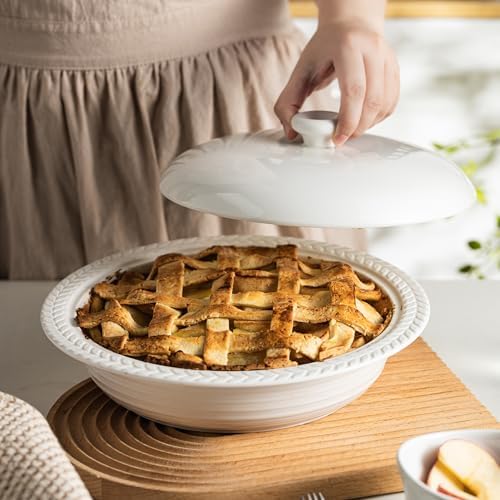 Deep Dish Pie Pan with Lid for Baking, 11 inch Pie Dish with Cover