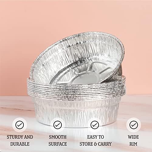 PLASTICPRO 9'' Inch Deep Round Tin Foil Pans Disposable Aluminum, Freezer & Oven Safe - For Baking, Cooking, Storage, Roasting, & Reheating, Pack of 50