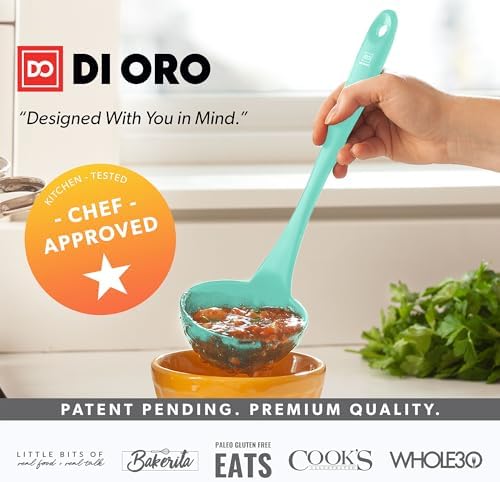 DI ORO Silicone Ladle - Soup & Serving, 600F Heat Resistant, Mint