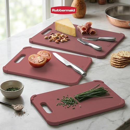Rubbermaid 3pc Reversible Wheat Fiber Cutting Board Set | BPA Free Non Toxic Cutting Boards for Kitchen – Dishwasher Safe, Non-Slip Corners & Lightweight | For Meat, Veggies & Fruits