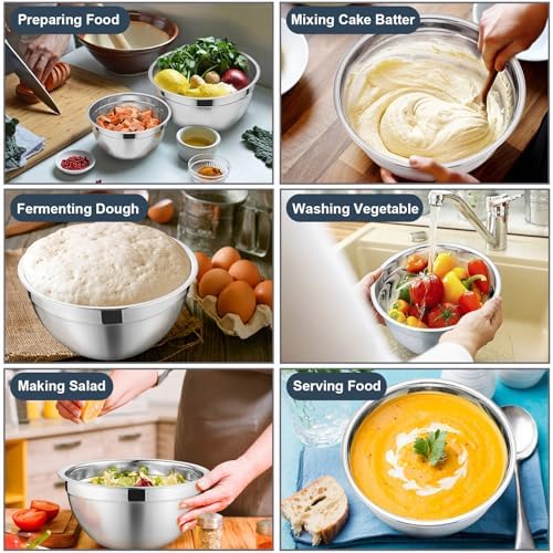 P&P CHEF Mixing Bowls with Lids Set of 6, Nesting Salad Bowl, Blue