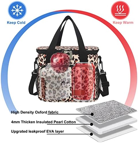 Femuar Lunch Bags for Women/Men, Insulated Lunch Bag for Work Office Picnic - Lunch Cooler Bag Leakproof Lunch Box with Adjustable Shoulder Strap - Leopard Print