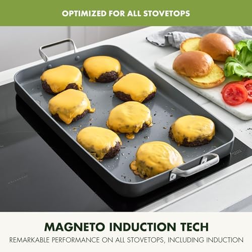 GreenPan Valencia Pro 18" x 11" Ceramic Nonstick Double Burner Griddle Pan