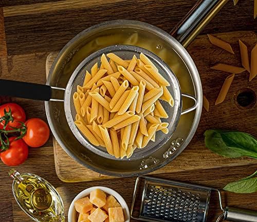 Fine Mesh Strainer with thermo plastic rubber handle - Sieve Fine Mesh Stainless Steel - Ideal to Sift Flour, Icing Sugar, Fruits and Vegetables (6.3 Inches)