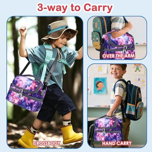 FlowFly Double Decker Cooler Insulated Lunch Bag Large Tote for Boys, Girls, Men, Women, With Adjustable Strap,Galaxy