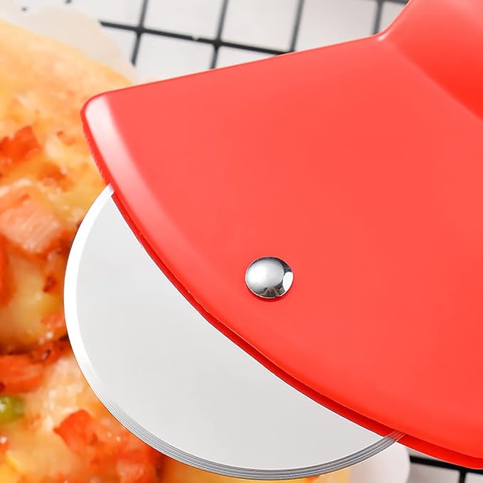 2Pcs Pizza Cutter Wheel, Axe Shaped Stainless Steel Pizza Knife With Bamboo Handles and Sharp Rotating Blades, Pizza Slicer Rolling Cutter for Pies, Cookies, Bread, Cakes (Red)